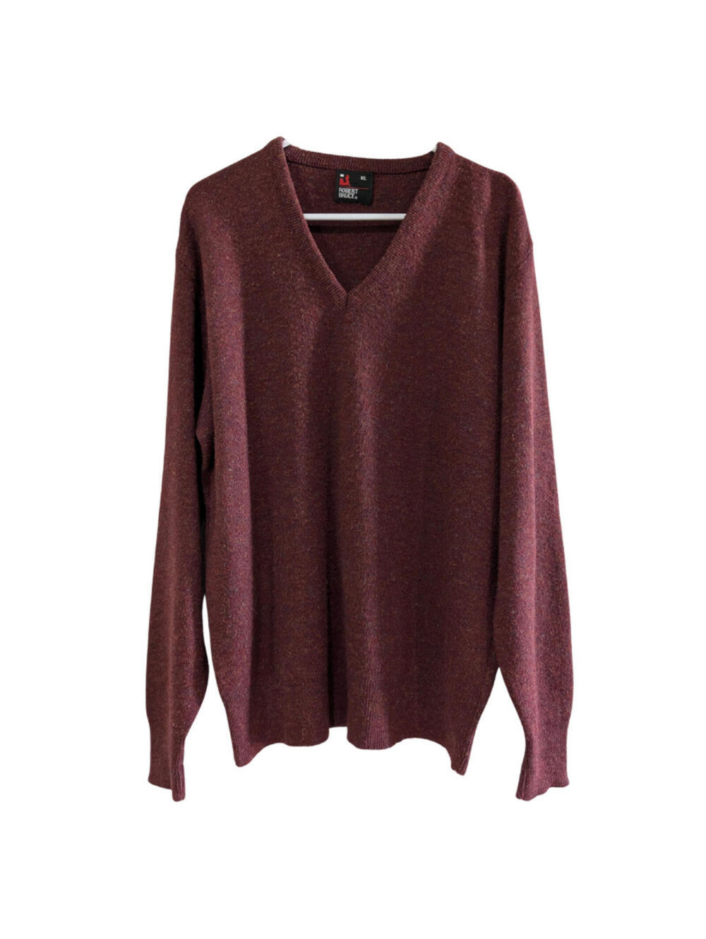 Robert Bruce Men's V-Neck Long Sleeve Sweater, Maroon, Size XL, Vintage, ILGWU